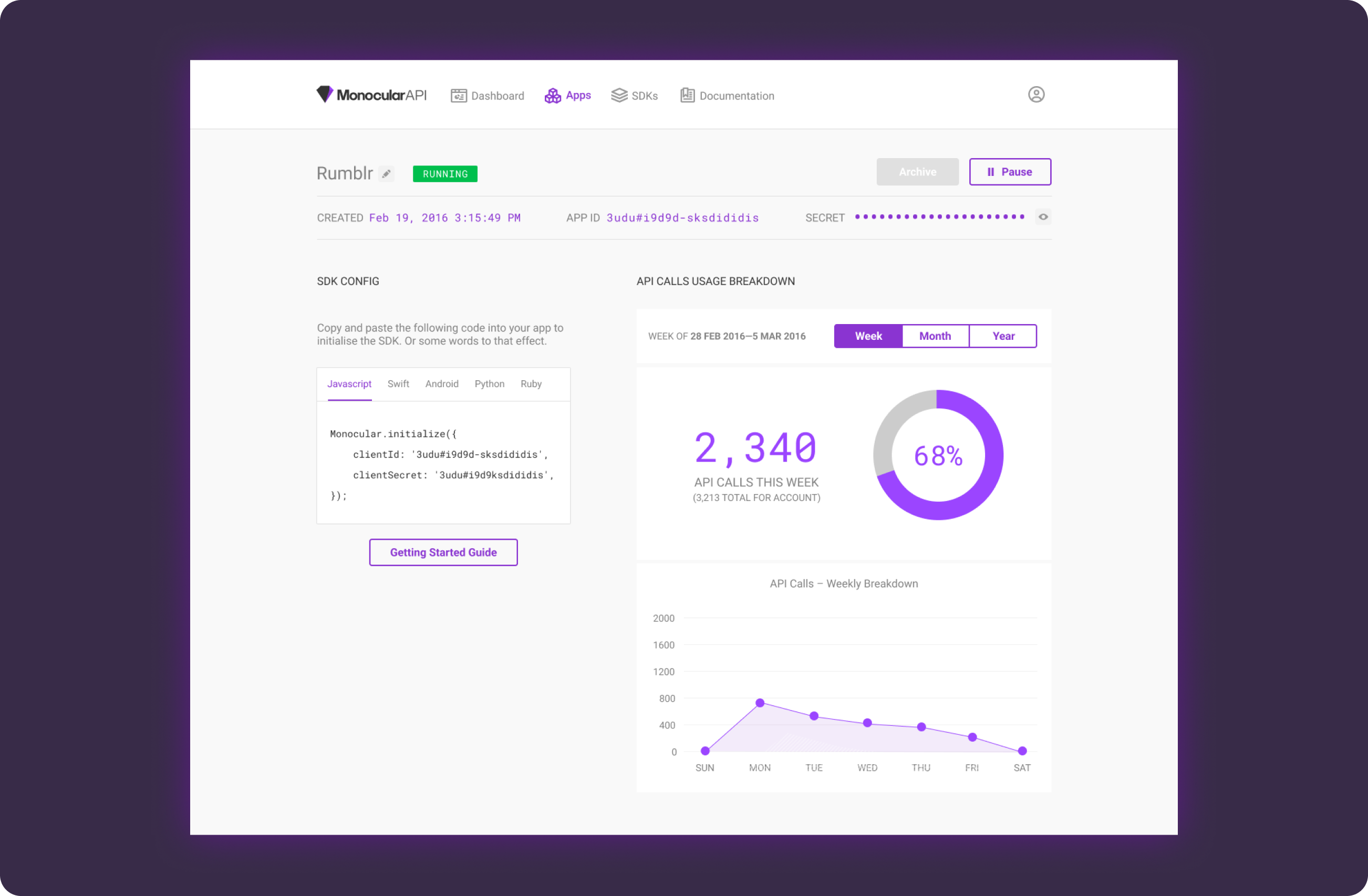 Jemsoft Monocular Dashboard screenshot