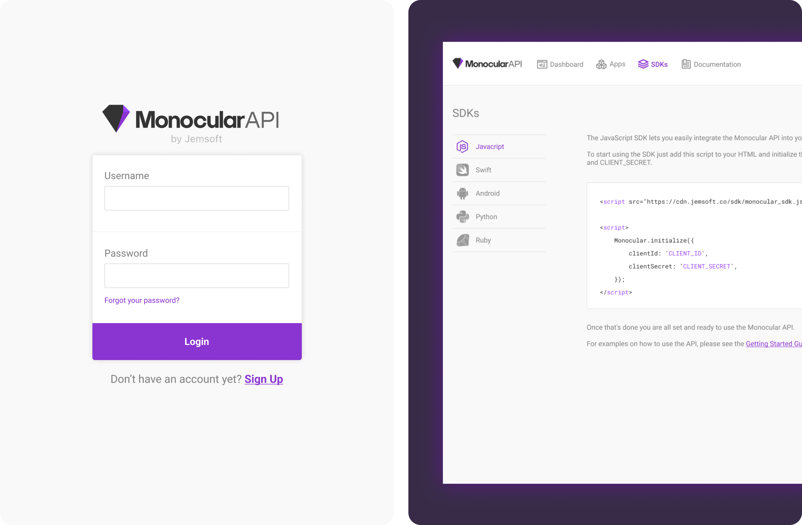 Jemsoft Monocular Dashboard screenshot