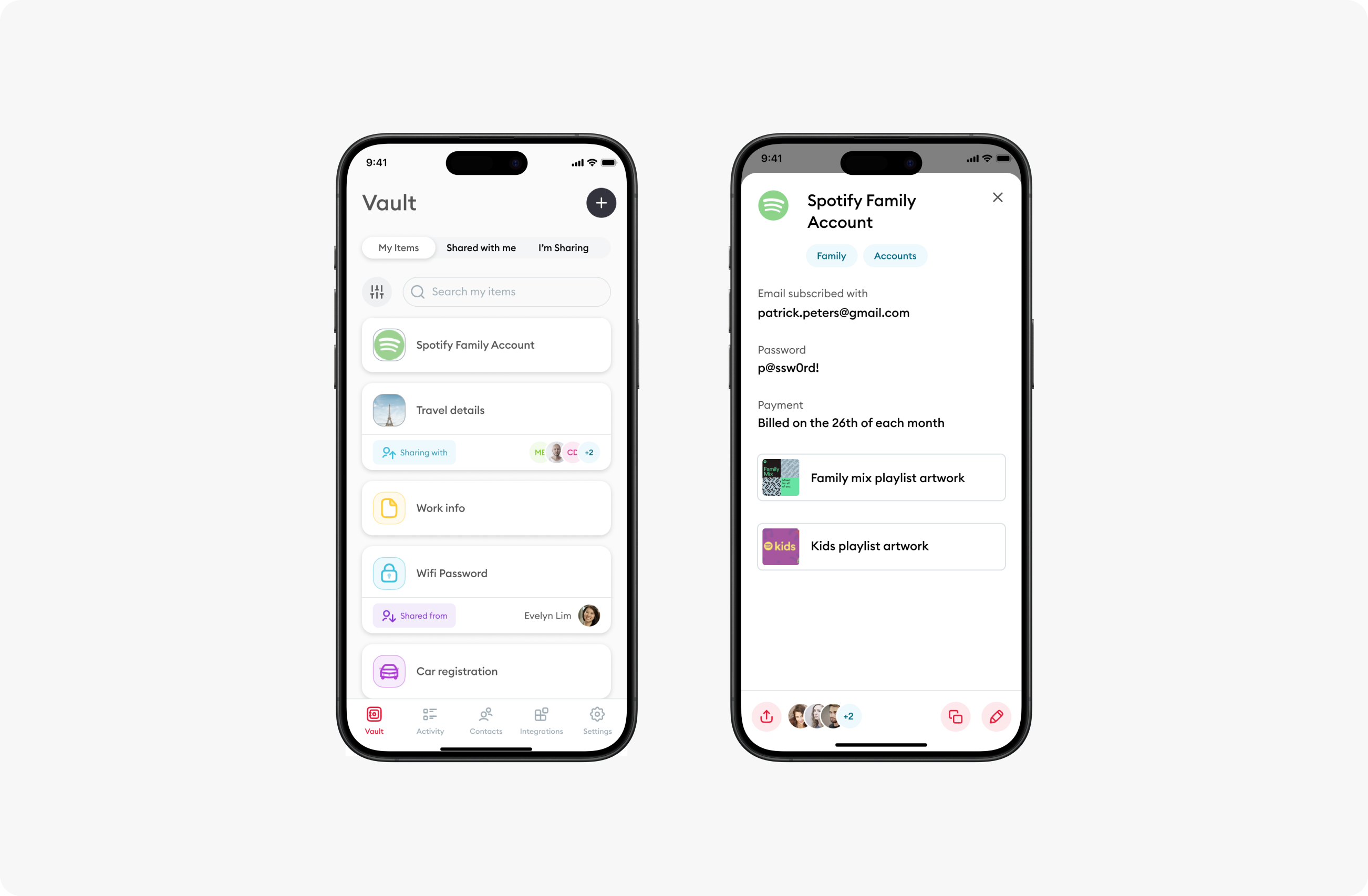 Meeco Digital Vault screens