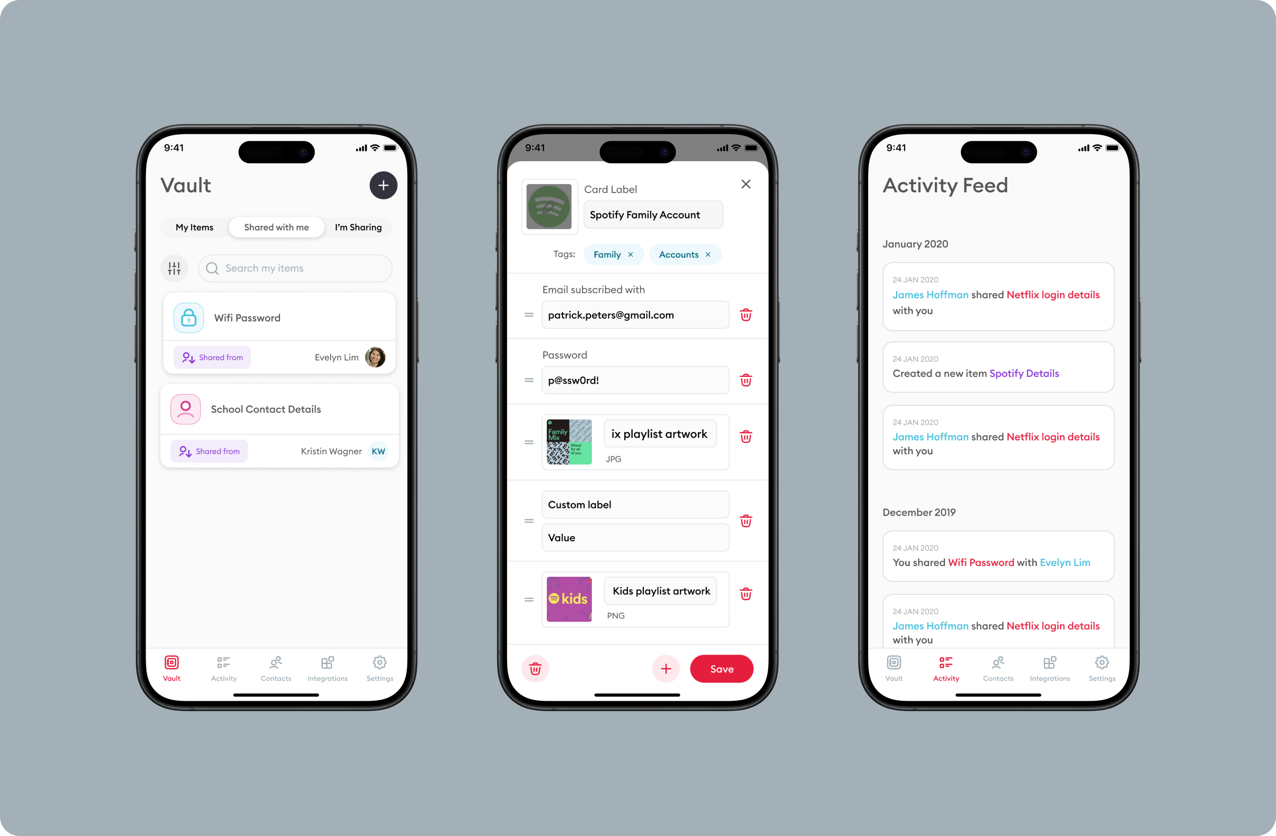 Meeco Digital Vault screens