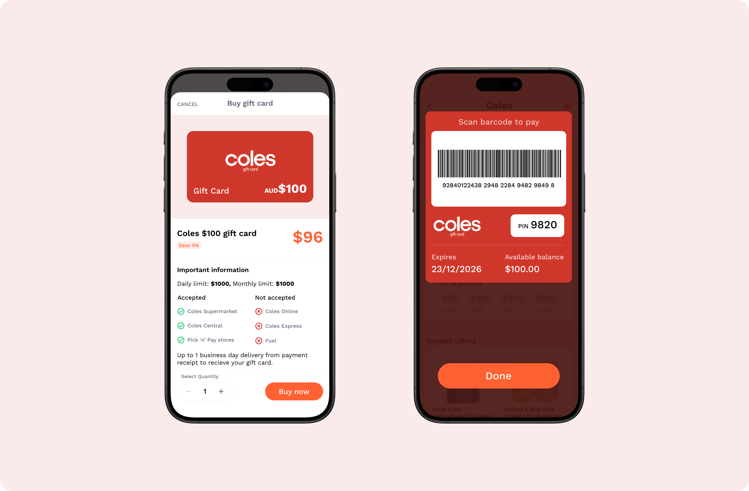 UWAI gift cards screens
